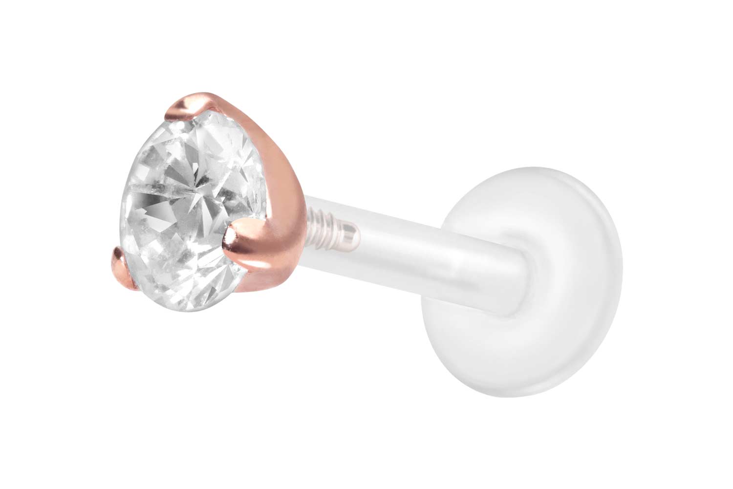 PTFE Labret Piercing mit Innengewinde + Titan-Aufsatz EINGEFASSTER KRISTALL